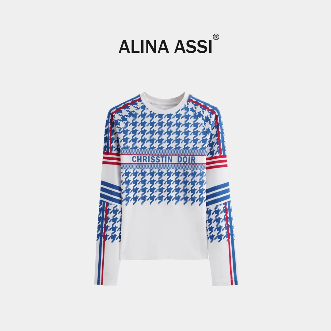 千鸟格长袖上衣女设计感小众高端上档次打底衫内搭洋气T恤YME136