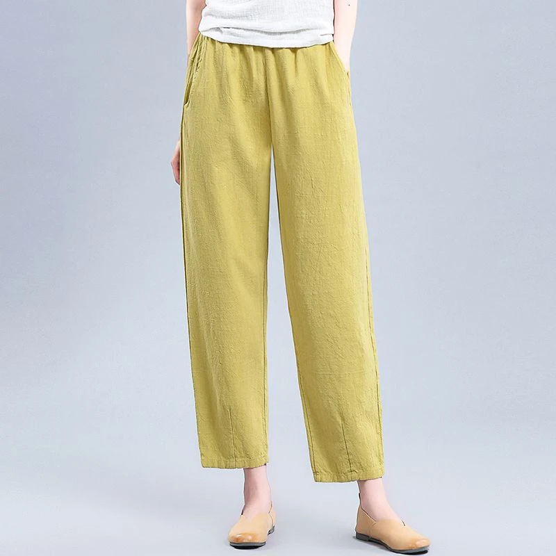 【退换包运费】棉麻复古阔腿萝卜裤子女薄宽松百搭休闲九分裤TZ2886