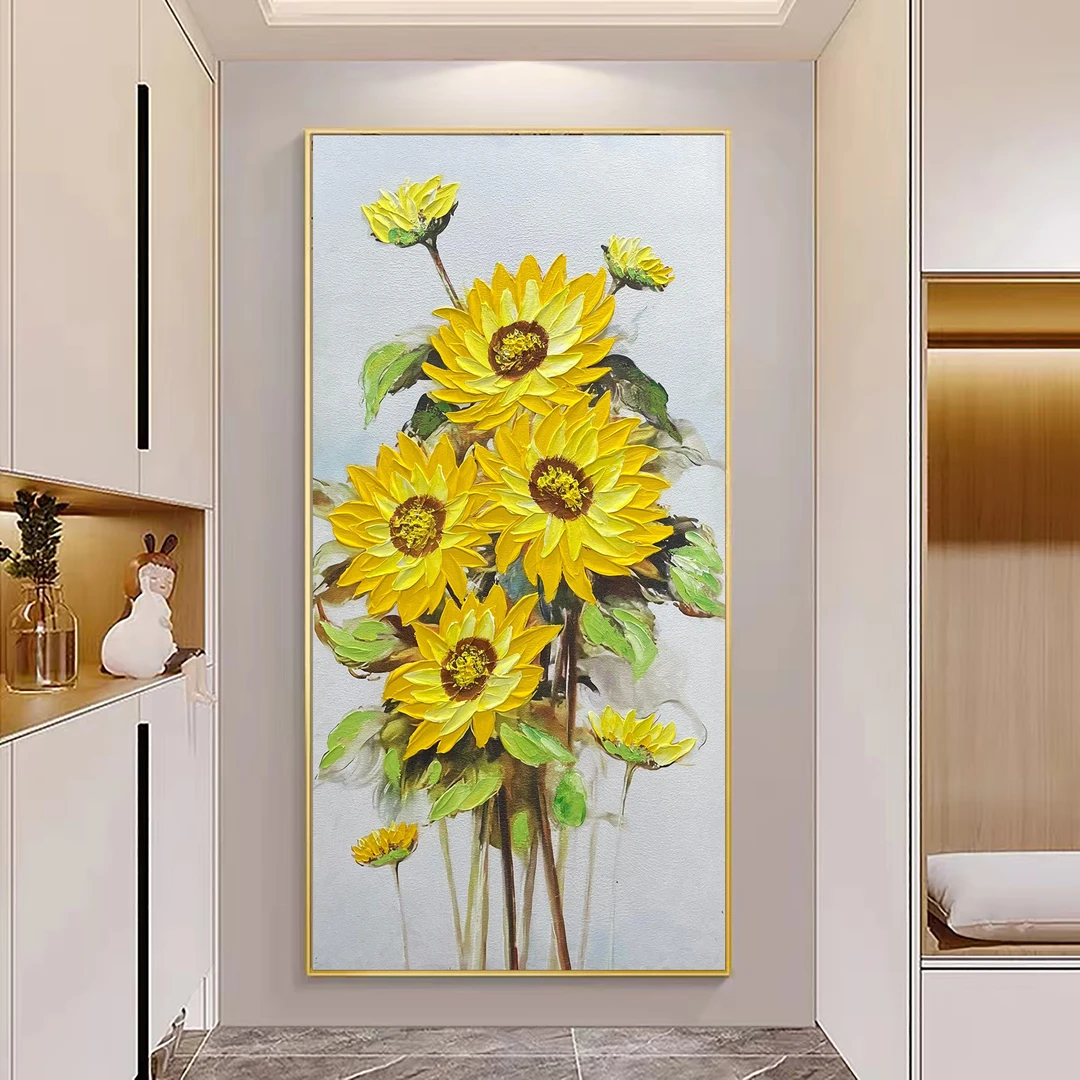 XG 706  向日葵手绘油画玄关装饰画轻奢背景装裱