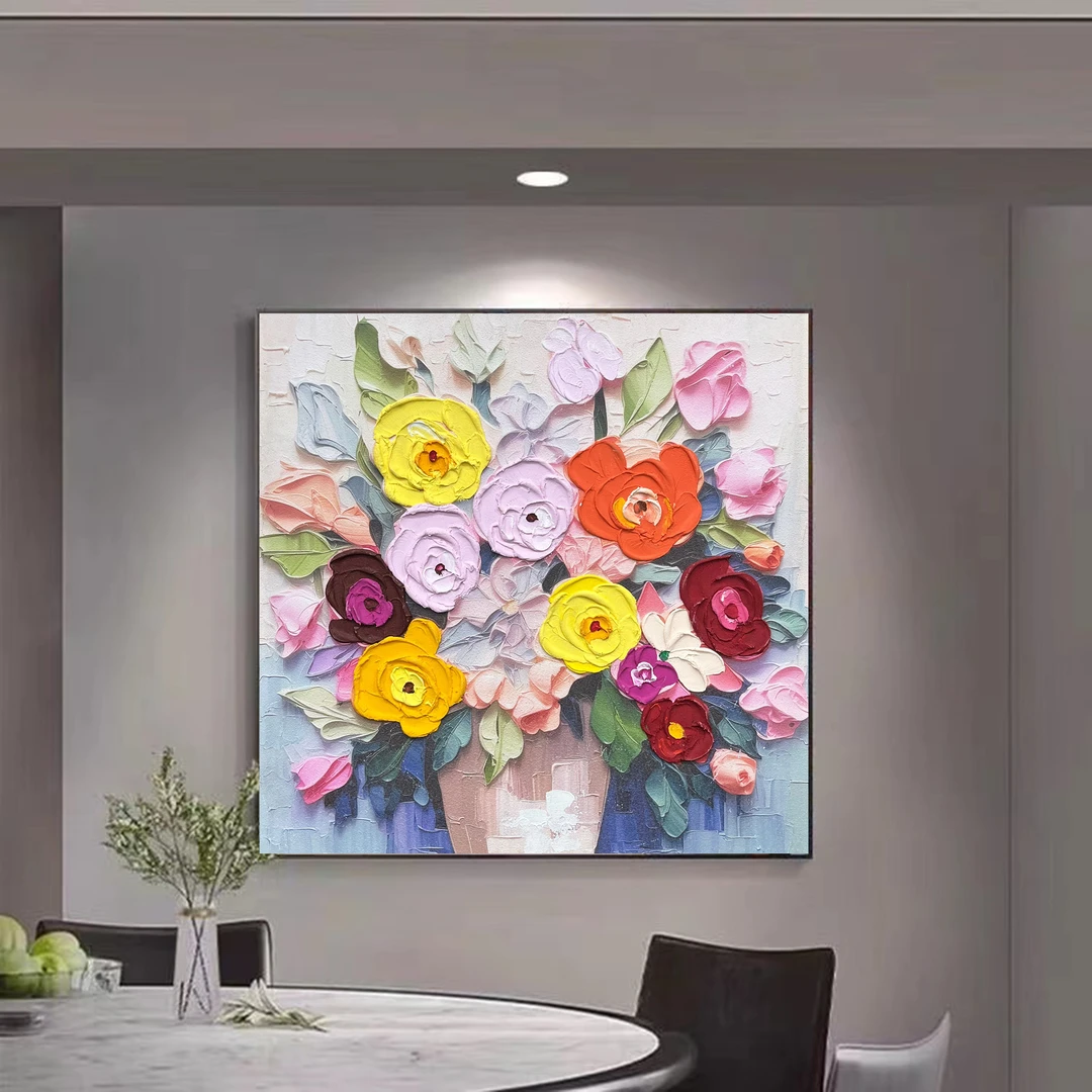 《绽放》手工油画轻奢简美高级感法式温馨餐厅装饰画