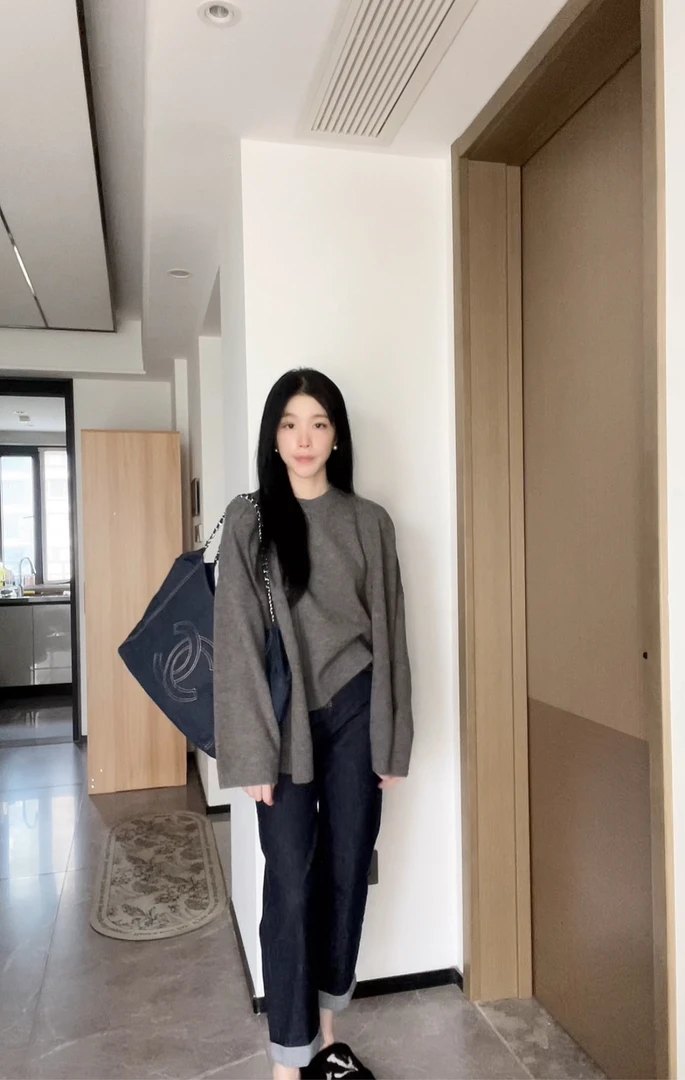 两件套阔版毛衣外套马甲美式复古休闲慵懒风灰色网红秋季韩版外穿