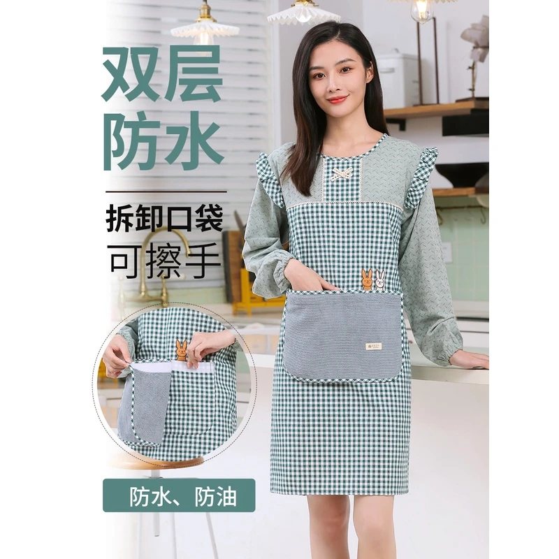 2023新款时尚爆款围裙家用厨房防水防油长袖做饭纯棉罩衣女士日式