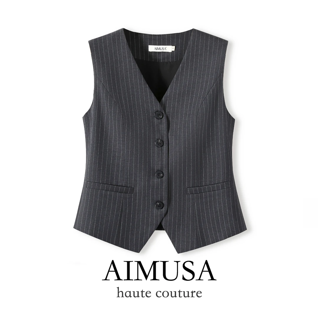 【知识分子风】AIMUSA 25春秋欧洲灰色西装背心马甲女叠穿马夹外套