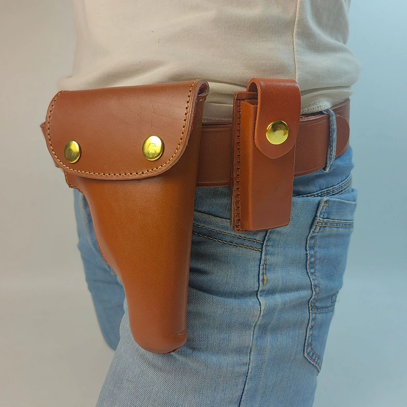 影视手枪套黄牛皮皮带战术腰带6477式三件套战术枪包子弹弹夹套皮