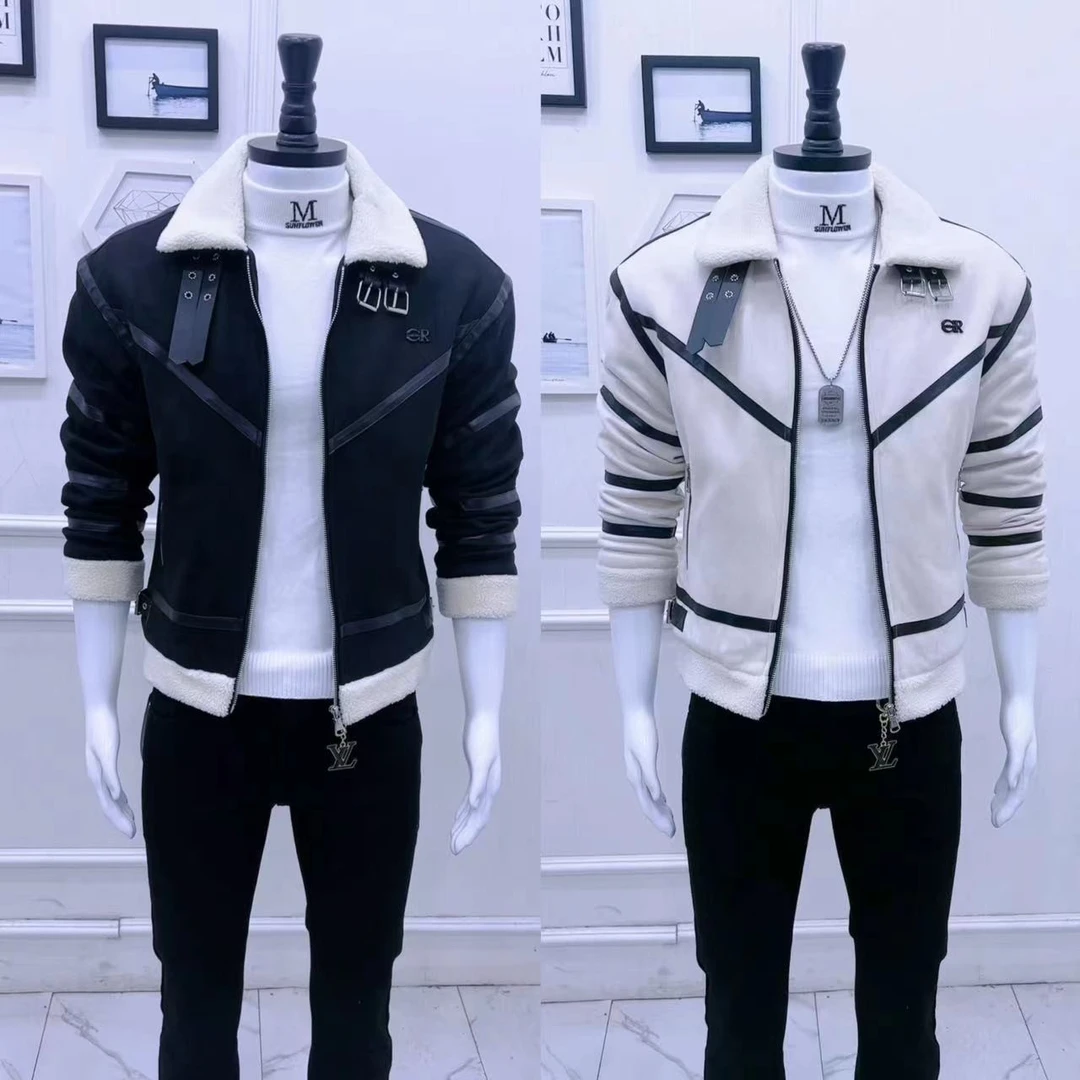 新款时尚鹿皮绒外套保暖翻领男士潮流冬季加厚加绒休闲韩版1777