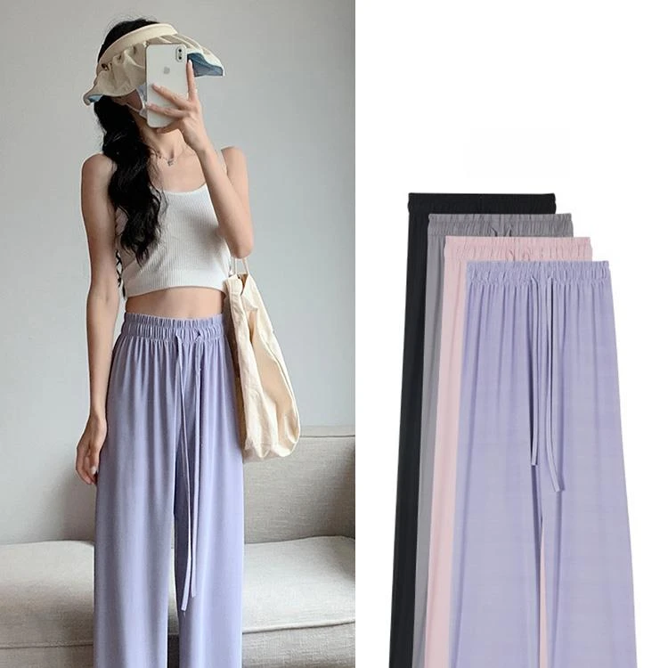 防晒裤女2024夏季冰丝速干阔腿裤窄版小个子休闲垂坠感直筒运动裤