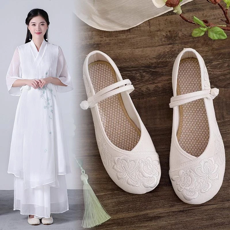 中式绣花鞋女古风汉服鞋子成人春夏民族风老北京布鞋茶艺师工作鞋
