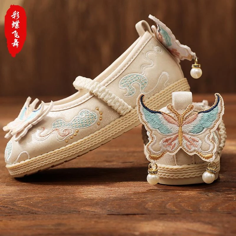 汉服鞋子女童春秋古风古装老北京布鞋国风手工儿童配马面裙绣花鞋