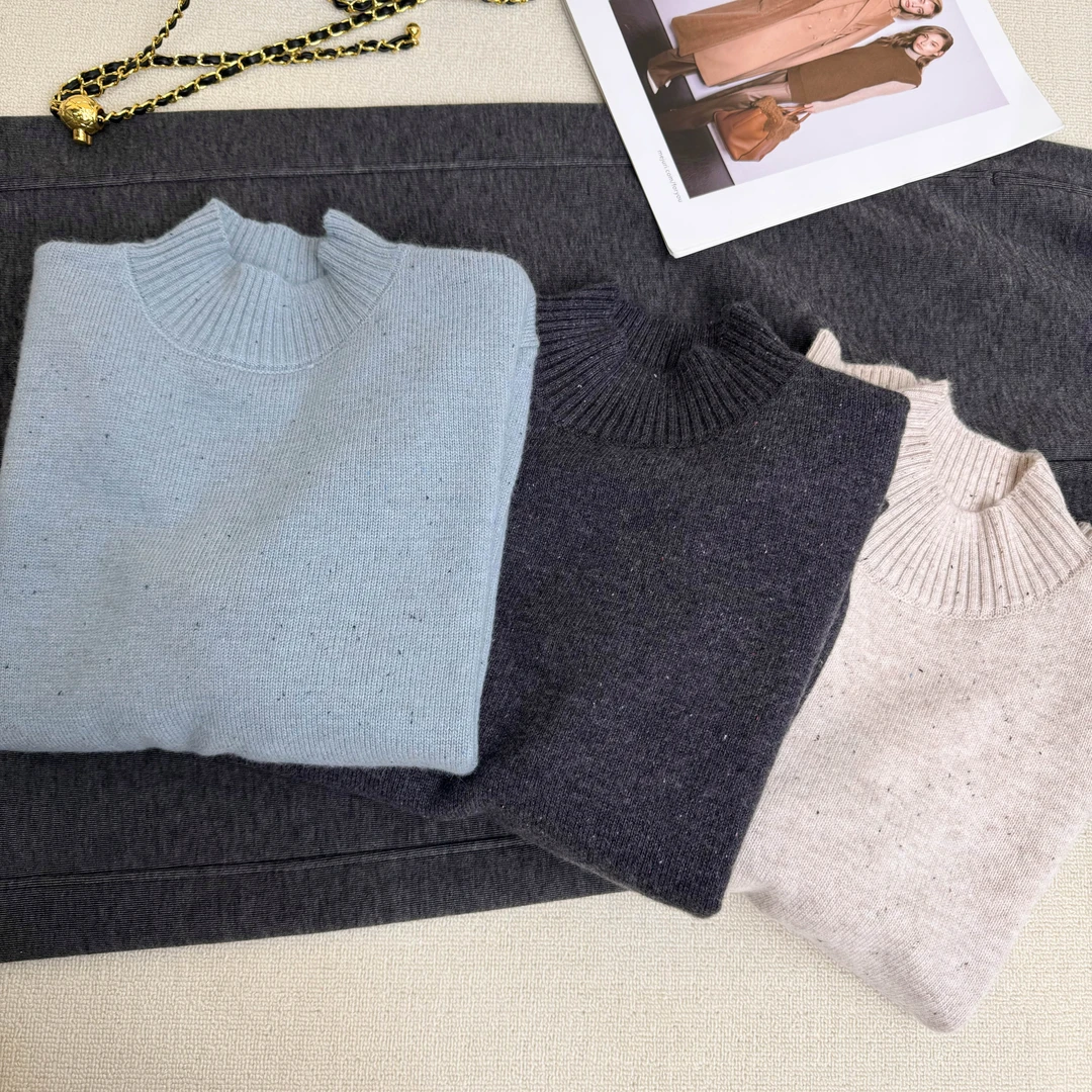 【晴姐】M8062  纯色点子纱立领套头毛衣