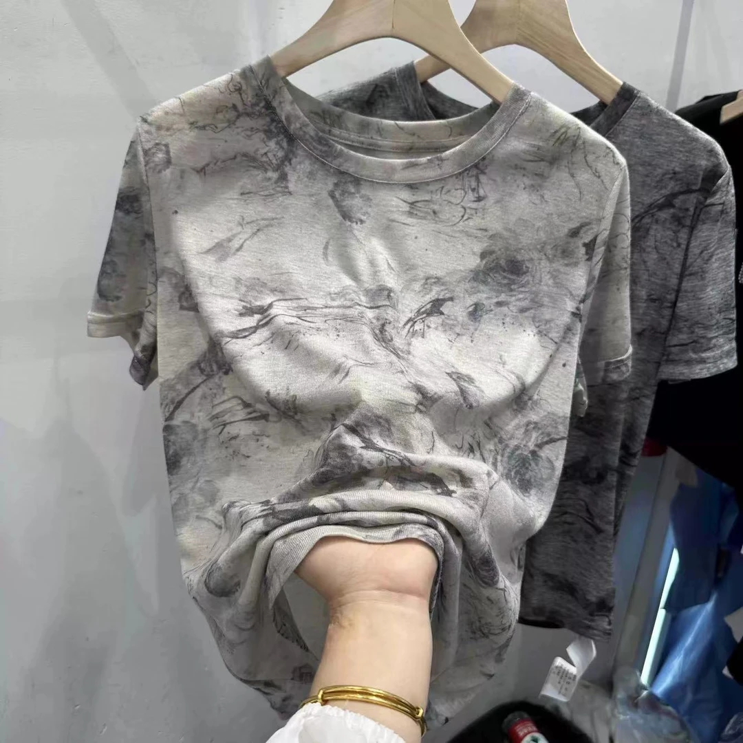 【晴姐】M1228 水墨画扎染短袖