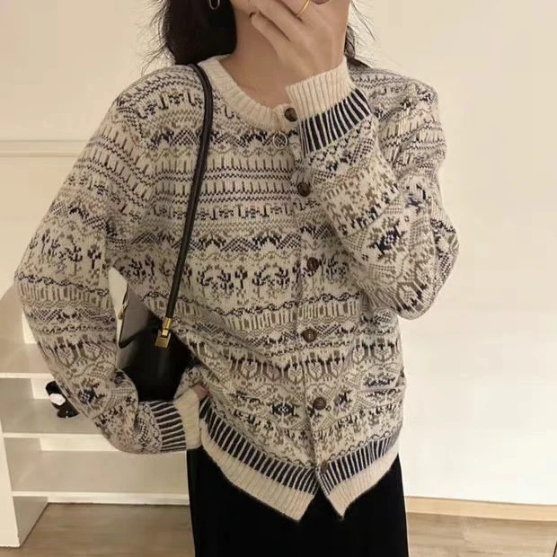 【晴姐】M8026 费尔岛复古宽松长袖针织开衫