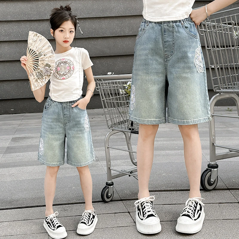 女童夏装新中式短裤2024新款儿童洋气时髦女孩夏季裤子休闲牛仔裤