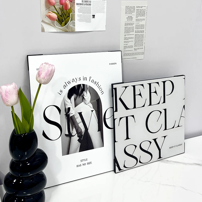 现代简约复古风装饰画客厅电视柜酒柜餐厅北欧INS轻奢黑白灰家居