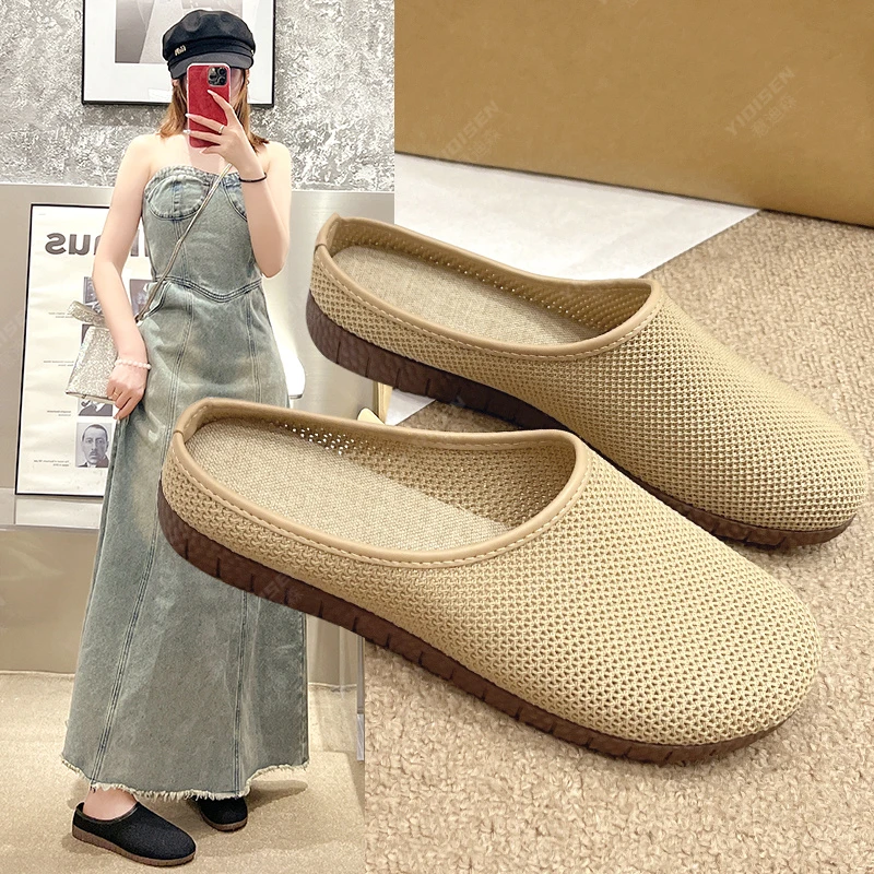 飞织网面包头春夏镂空时尚透气百搭复古软底平底ins网红休闲凉拖