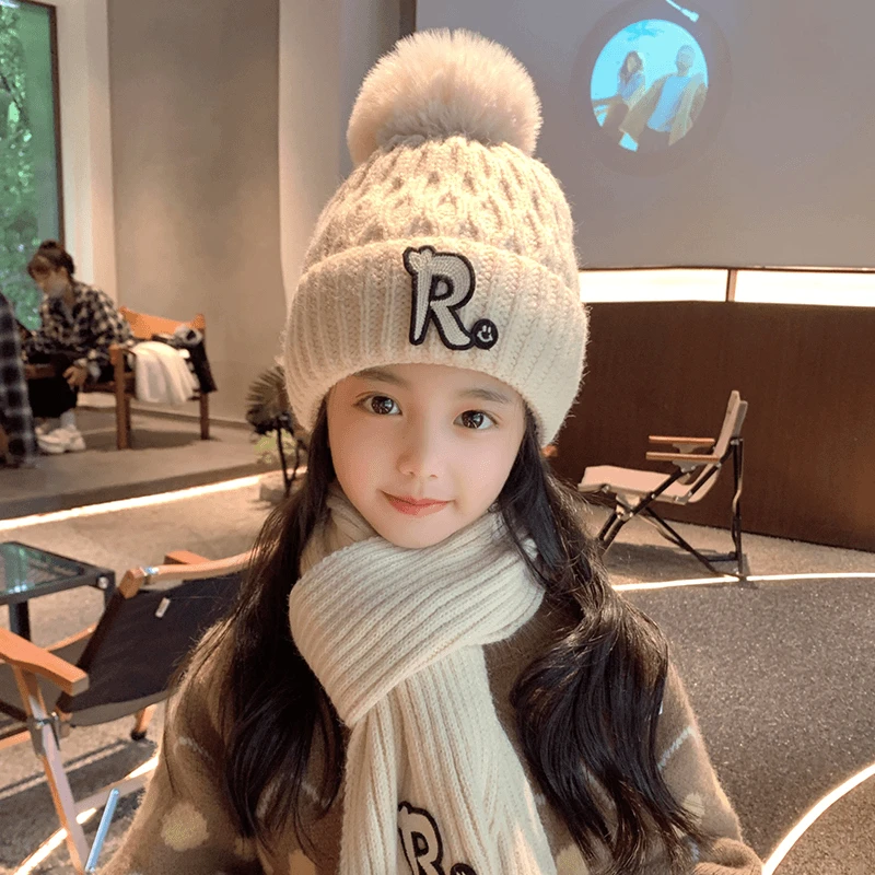 儿童帽子冬季女童围巾两件套秋冬款洋气公主中大童女孩护耳帽冬天