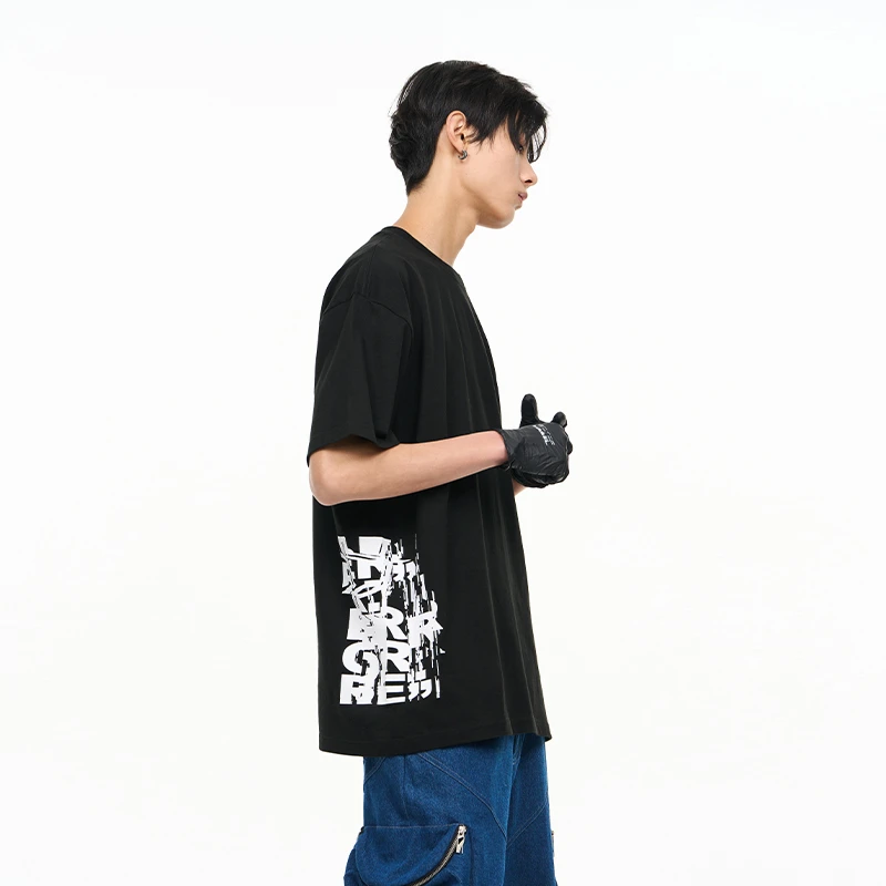 RELABEL 23ss 错误乱码印花短袖T恤潮牌设计感夏季宽松暗黑TEE