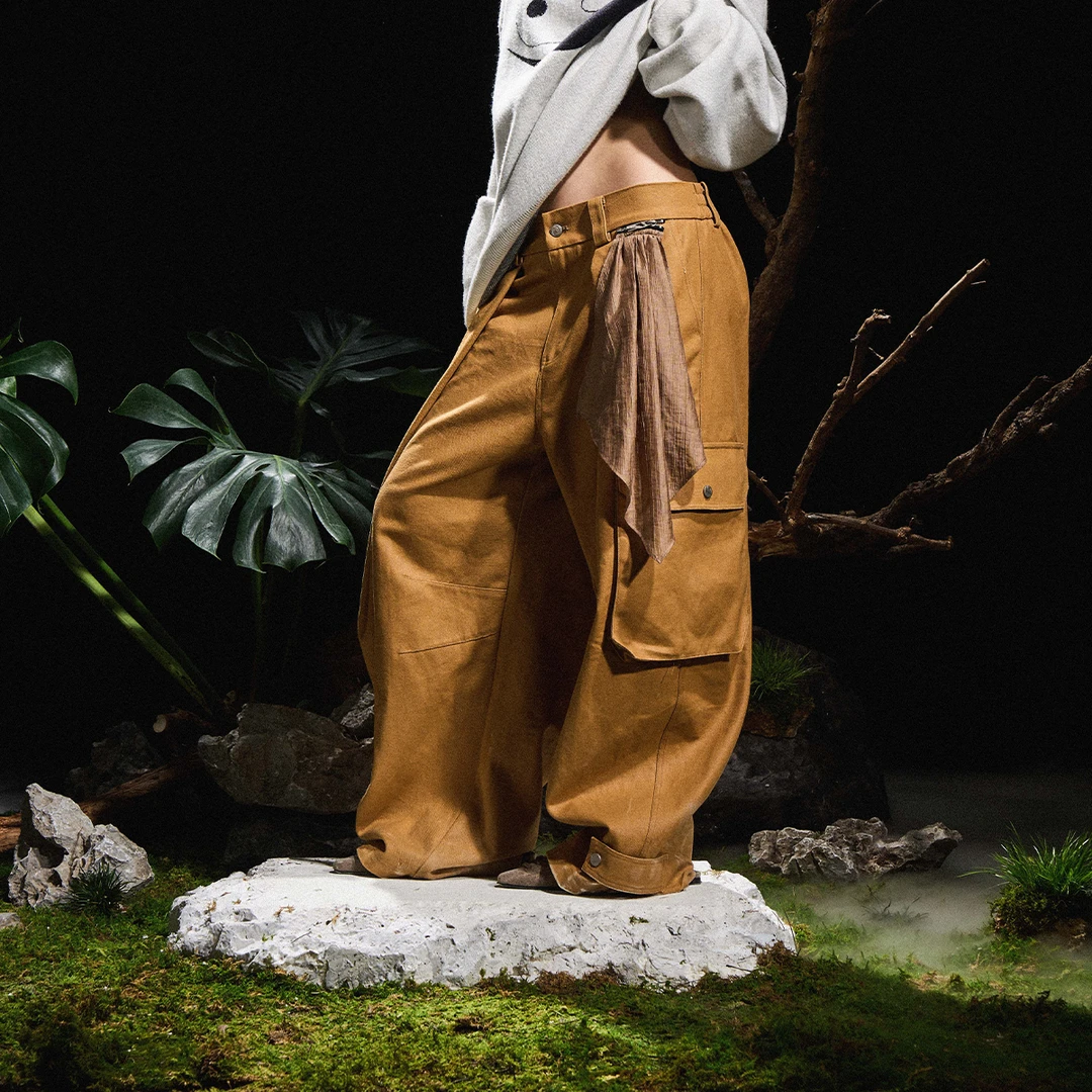 RELABEL 24AW 蝶· 憩 可拆卸方巾翻褶廓形立体锥形干蜡休闲裤