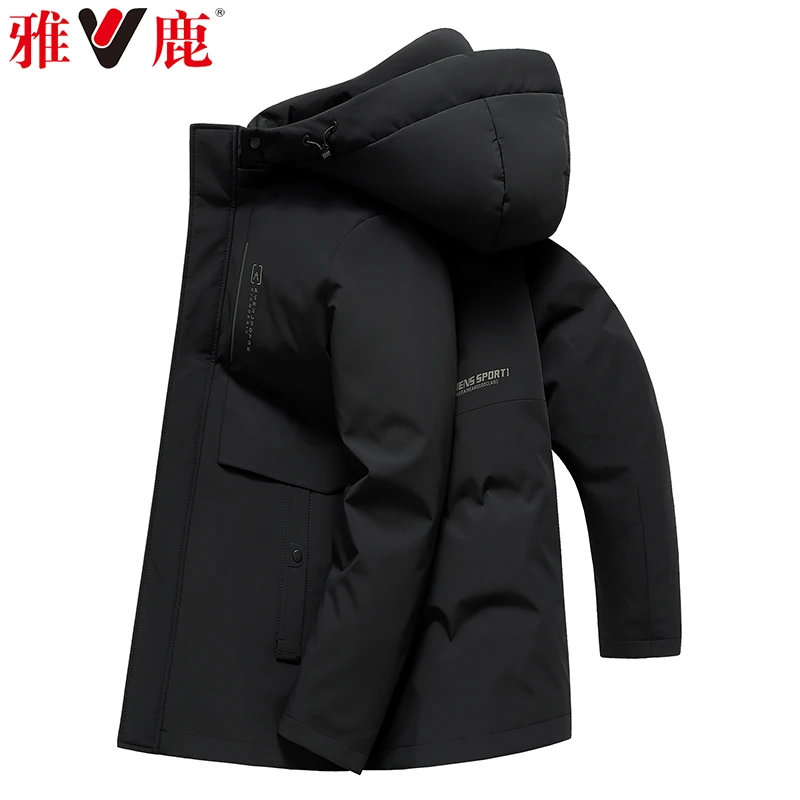 雅鹿冬季新款连帽羽绒服男中老年中年爸爸装冬装加厚保暖外套