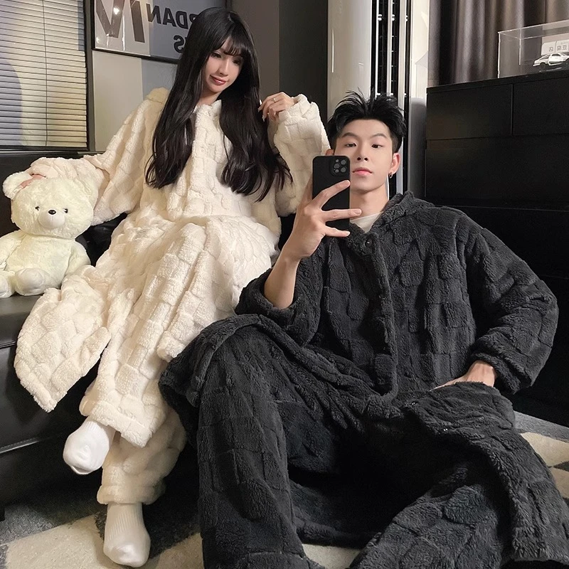 情侣睡袍女秋冬季加厚珊瑚绒长款男士冬天洗澡浴袍法兰绒睡衣套装