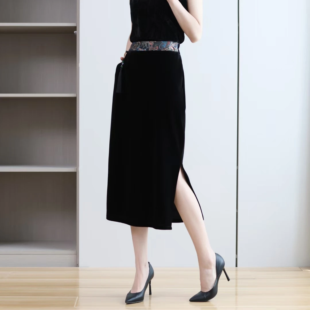24年秋季新款丝绒定制长裙包臀裙韩版时尚减龄半身裙显瘦气质高腰