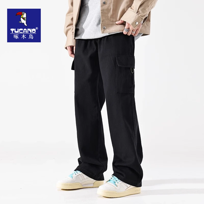 啄木鸟2023款美式多口袋工装牛仔裤潮牌百搭水洗宽松直筒休闲长裤