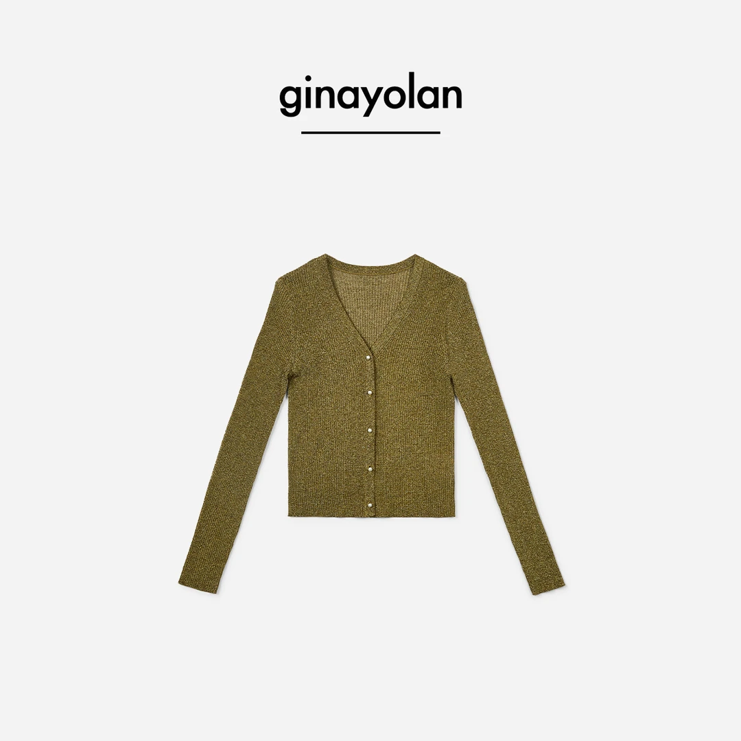 GINAYOLAN/瑾颜【意大利进口水晶纱线】短款显瘦针织开衫