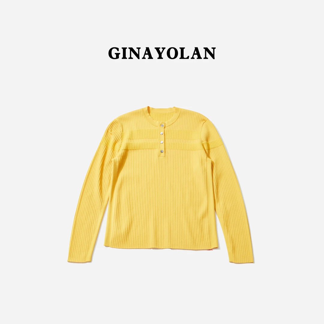 GINAYOLAN/瑾颜【设计师款】意大利进口面料落叶黄真丝长袖套衫