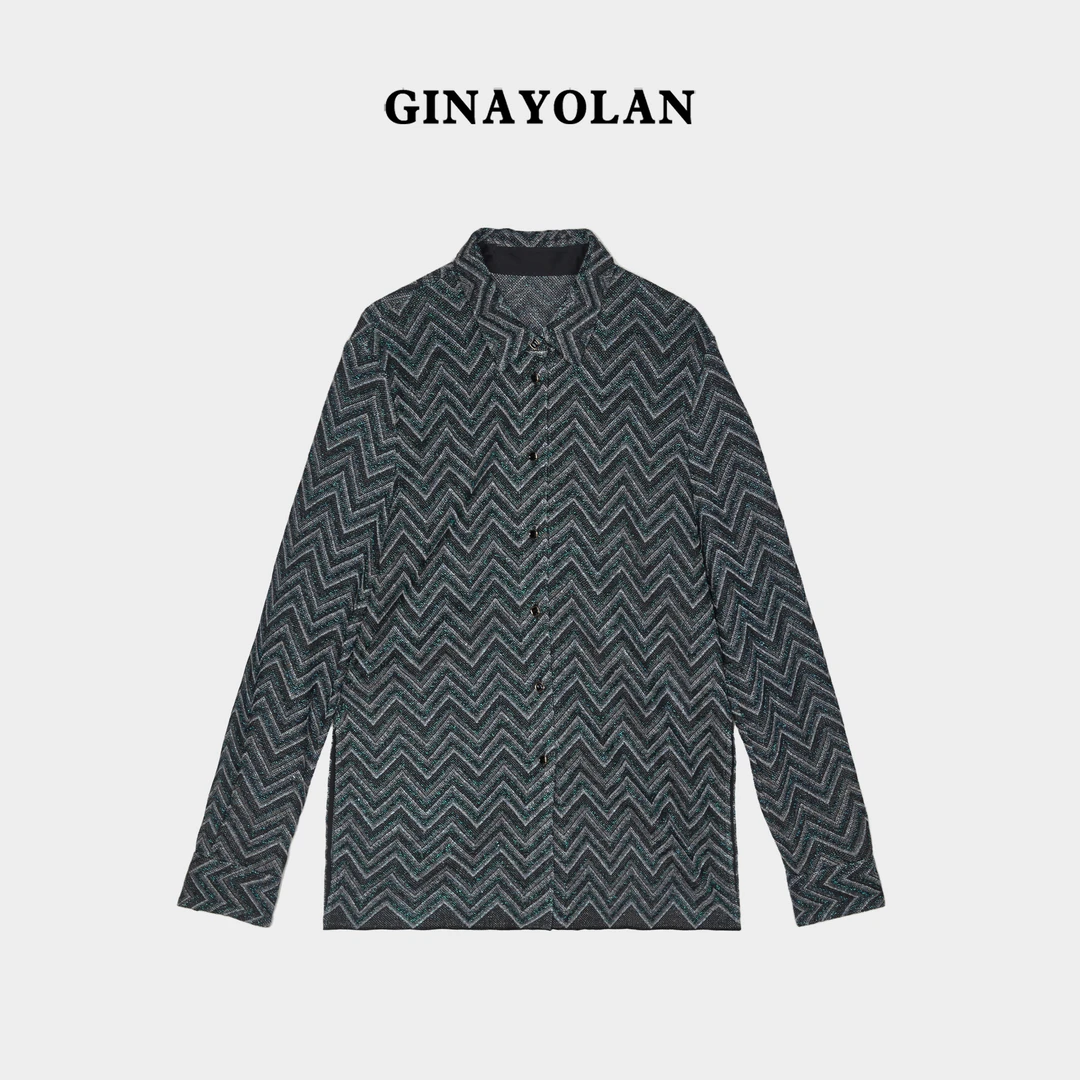 GINAYOLAN/瑾颜【璀璨】闪耀上衣外穿搭衬衫长袖针织衬衣水波纹女士