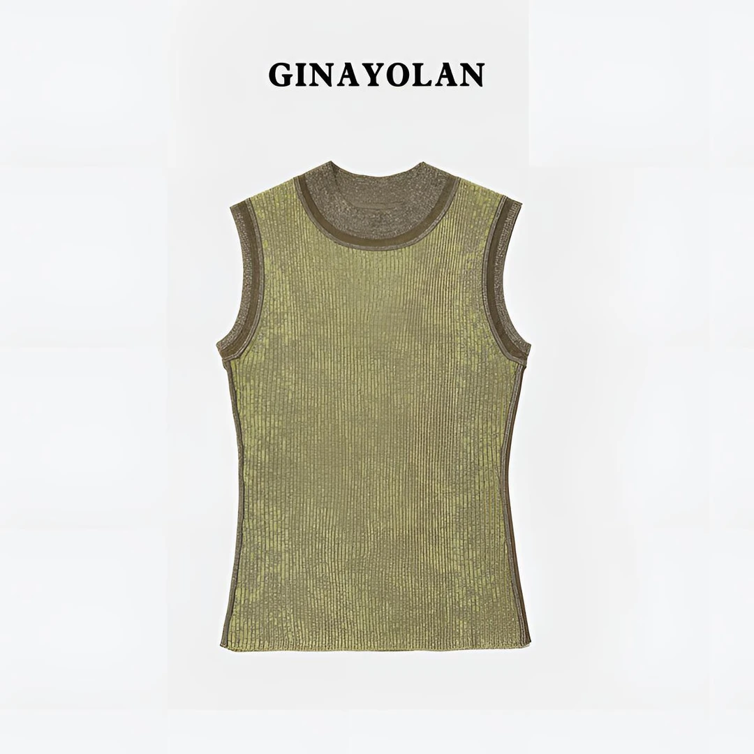 GINAYOLAN/瑾颜【水晶纱】亮闪无袖背心植物系复古高弹纯色外穿背心