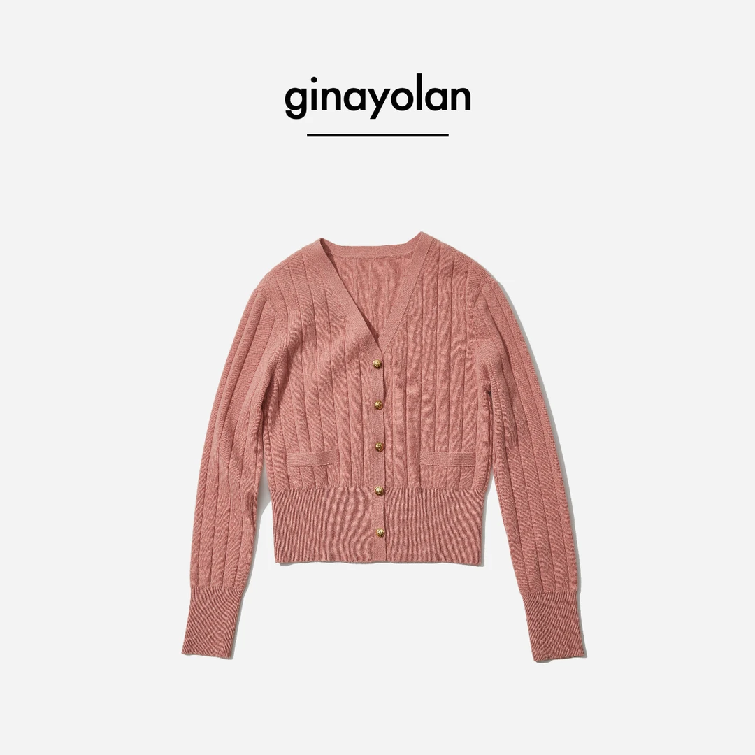 GINAYOLAN/瑾颜【意大利进口奢华面料】纯羊毛竖纹针织开衫