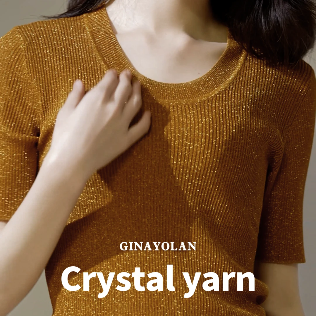 GINAYOLAN/瑾颜【小水专属】意大利进口水晶纱亮闪圆领套头GY4406