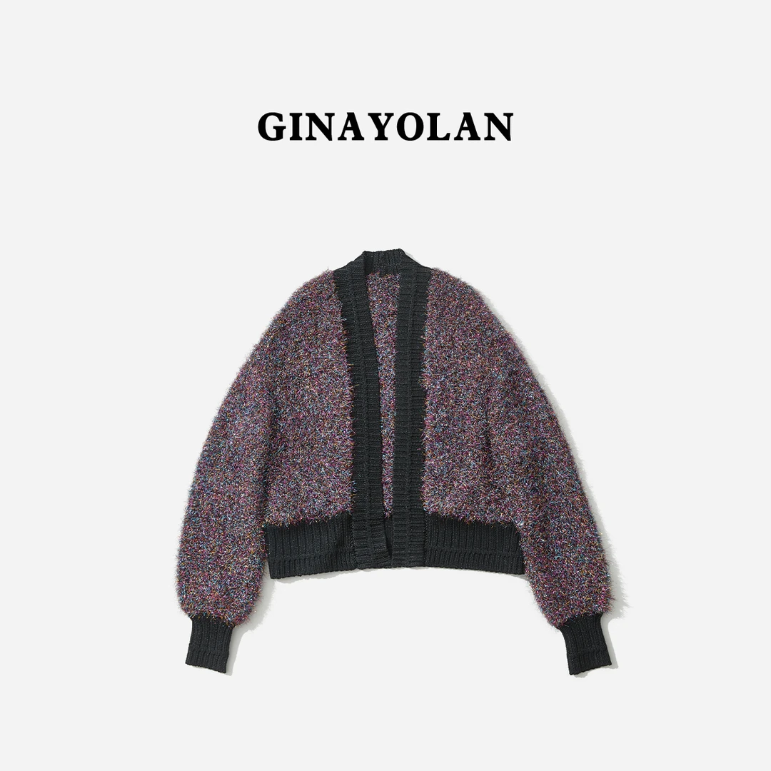 GINAYOLAN/瑾颜【暮山紫】亮闪针织时尚外套GY4327