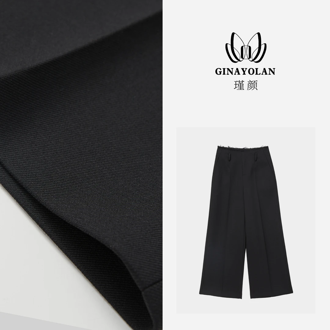 GINAYOLAN/ 瑾颜【设计师系列】秋冬时尚百搭休闲黑色直筒裤