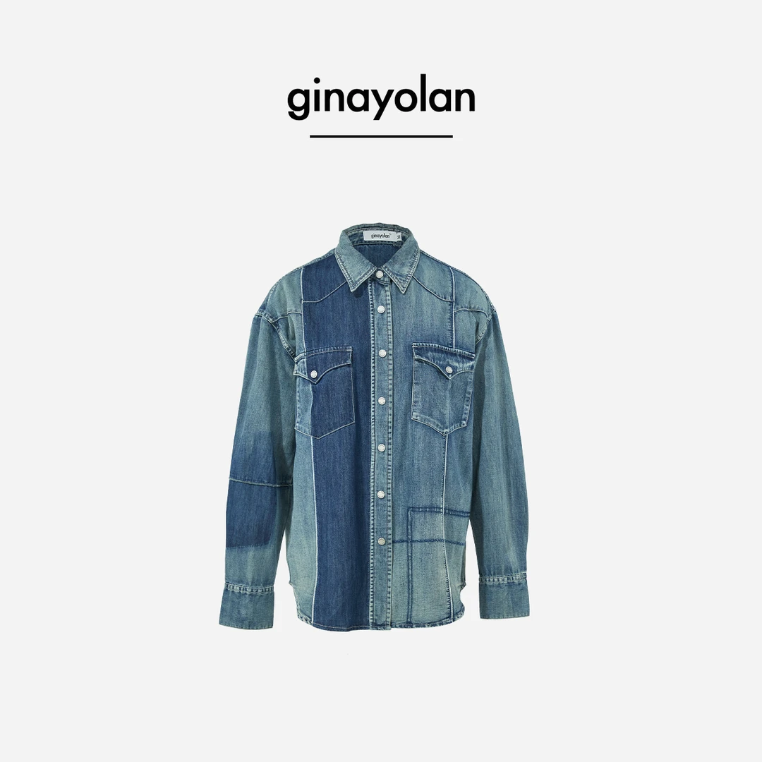 GINAYOLAN/瑾颜【牛仔系列】意大利进口面料春季蓝色时尚牛仔外套