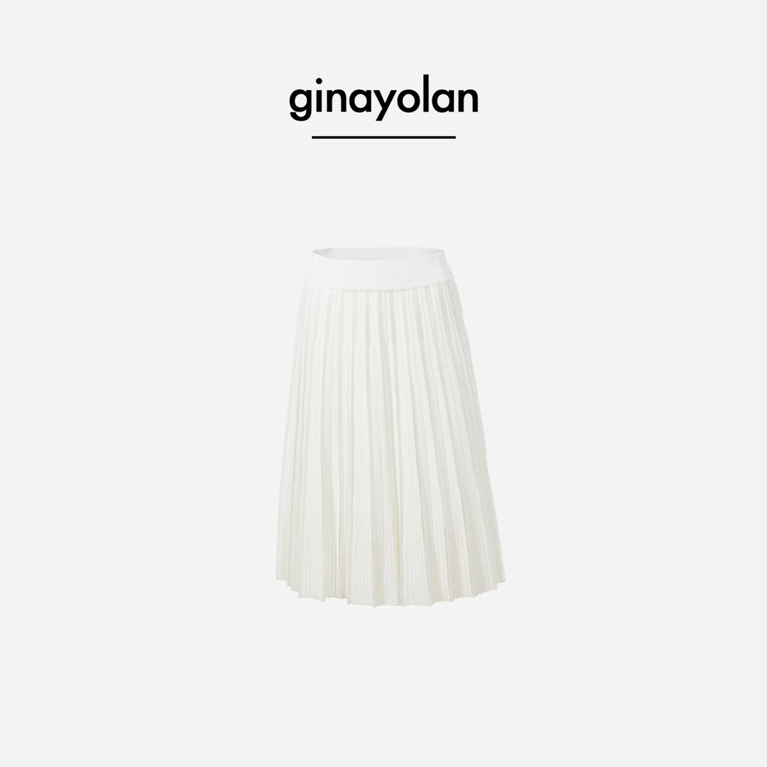 GINAYOLAN/瑾颜【重工】意大利进口面料针织百褶半身裙GY4490