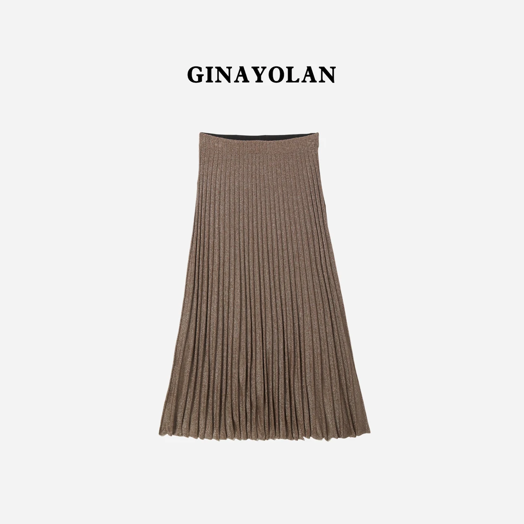 GINAYOLAN/瑾颜【轻回】亮闪休闲半身裙百褶裙A字裙减龄高腰简约女