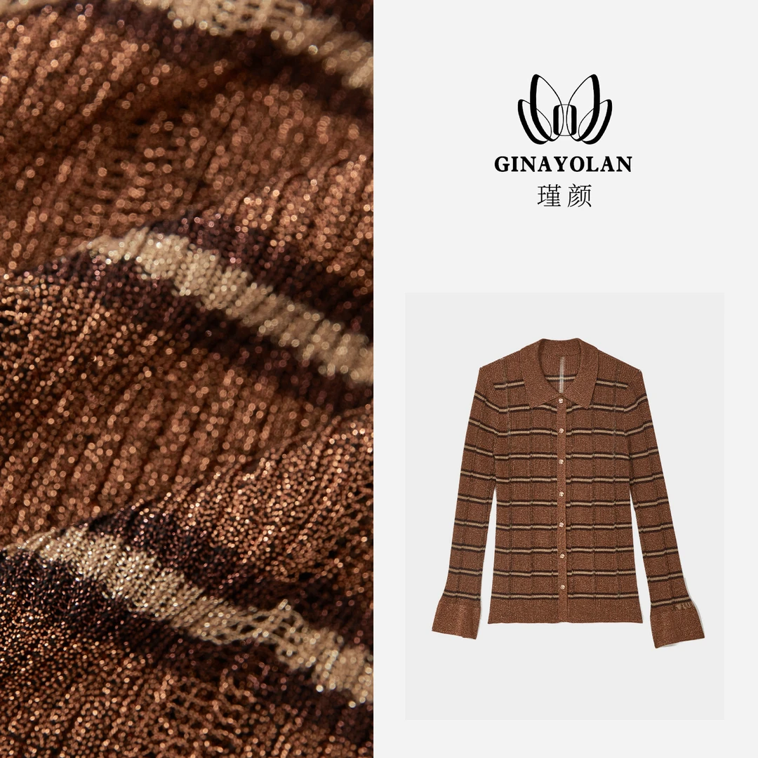 GINAYOLAN/瑾颜【设计师系列】新款长袖毛针织衫修身气质时尚撞色女