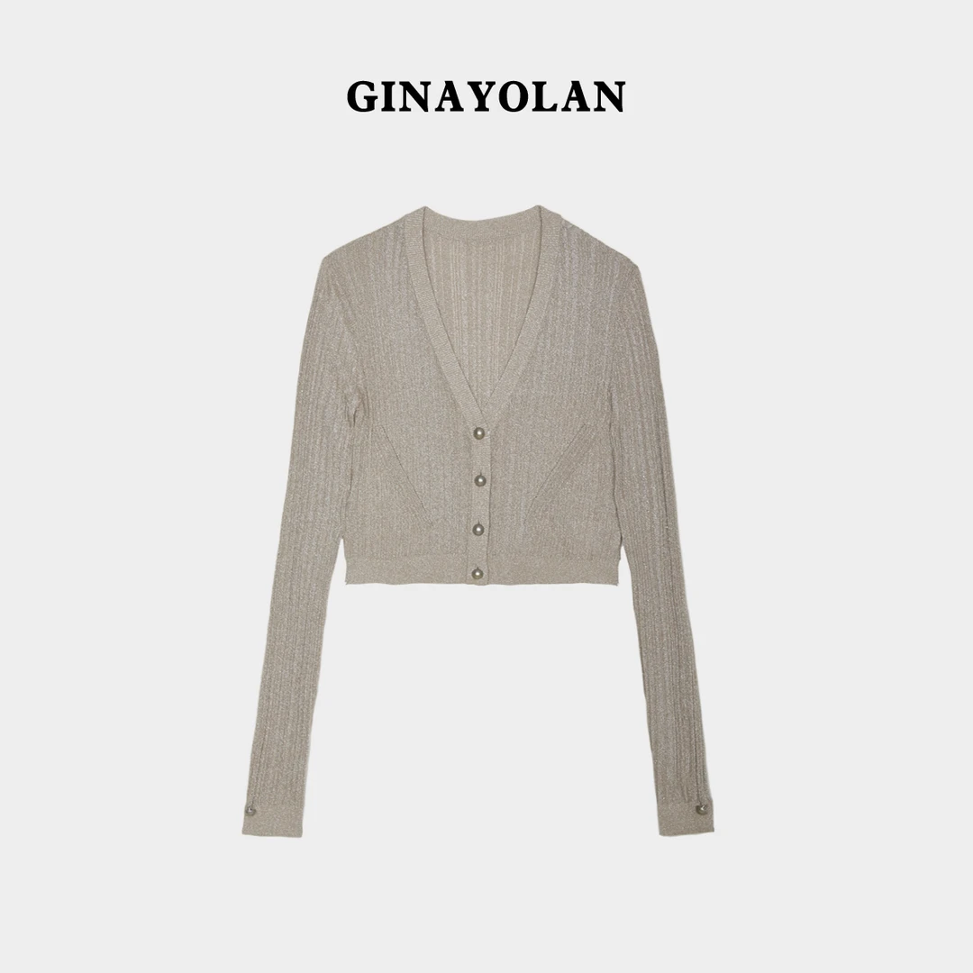 GINAYOLAN/瑾颜【水晶纱】意大利纱线短款防晒长袖针织开衫小外搭女