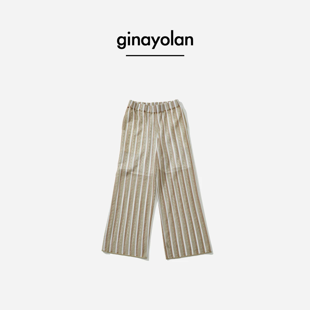 GINAYOLAN/瑾颜【线下爆款】意大利珍珠水晶纱蕾丝肌理重磅针织裤