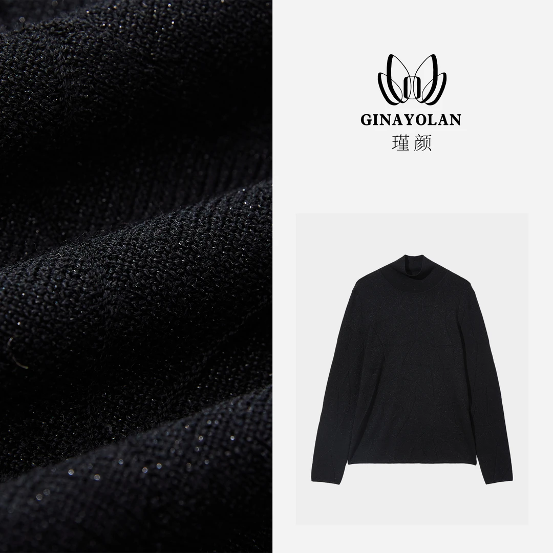 GINAYOLAN/瑾颜【墨影】原创设计奢华面料细腻亮闪秋冬长袖针织衫女