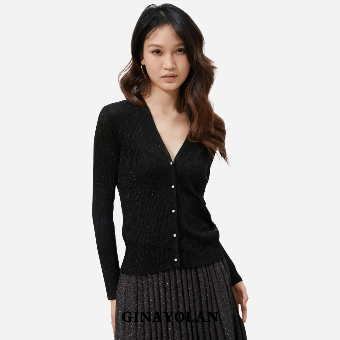 GINAYOLAN/瑾颜【百搭款】原创轻奢气质水晶纱线显瘦长袖针织衫百搭