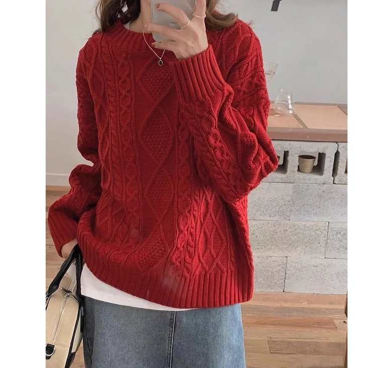 软糯糯奶呼呼毛衣女秋冬季加厚慵懒风新款网红爆款宽松圆领针织衫