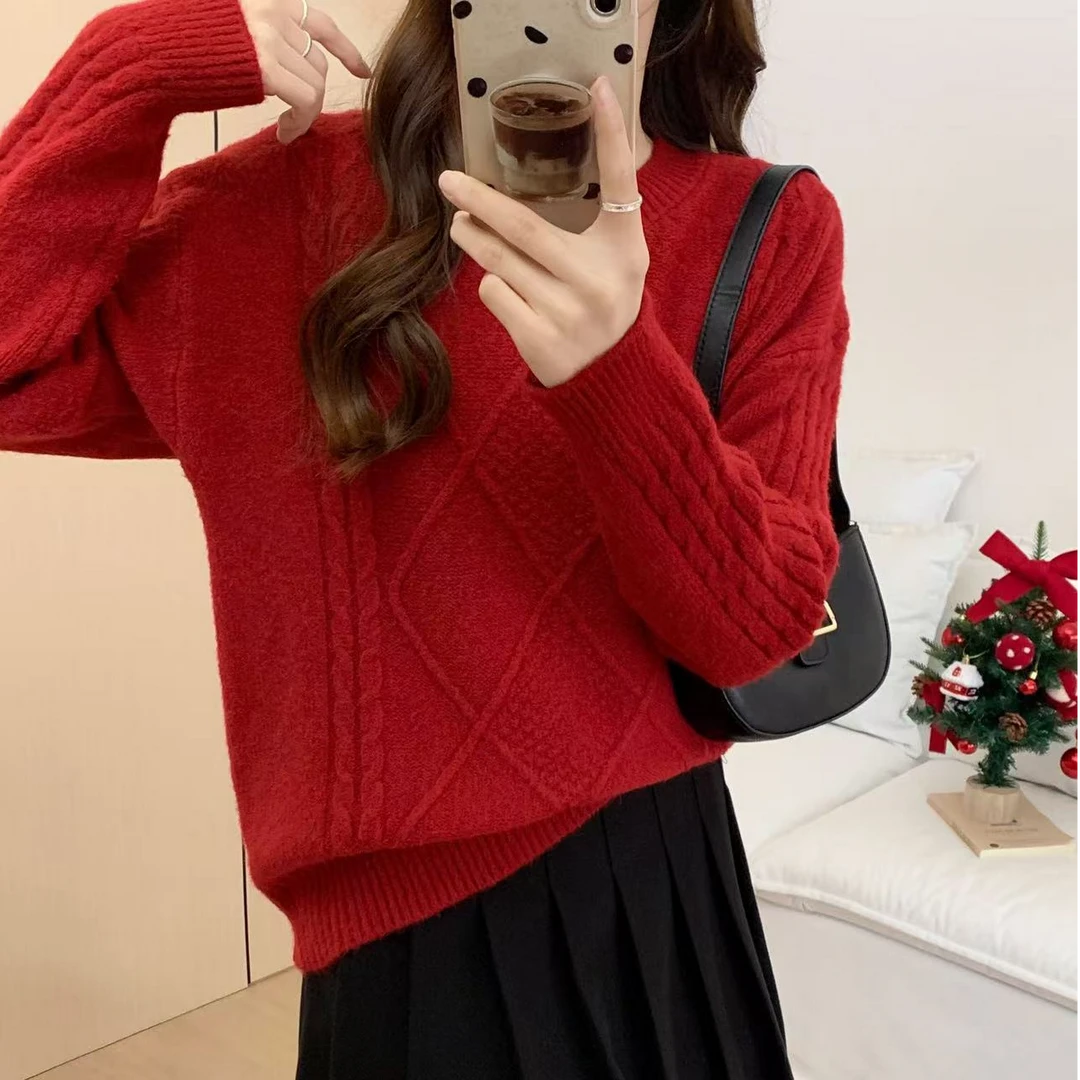 毛衣女款爆款2024新款洋气软糯糯奶呼呼秋冬慵懒风套头圆领针织衫