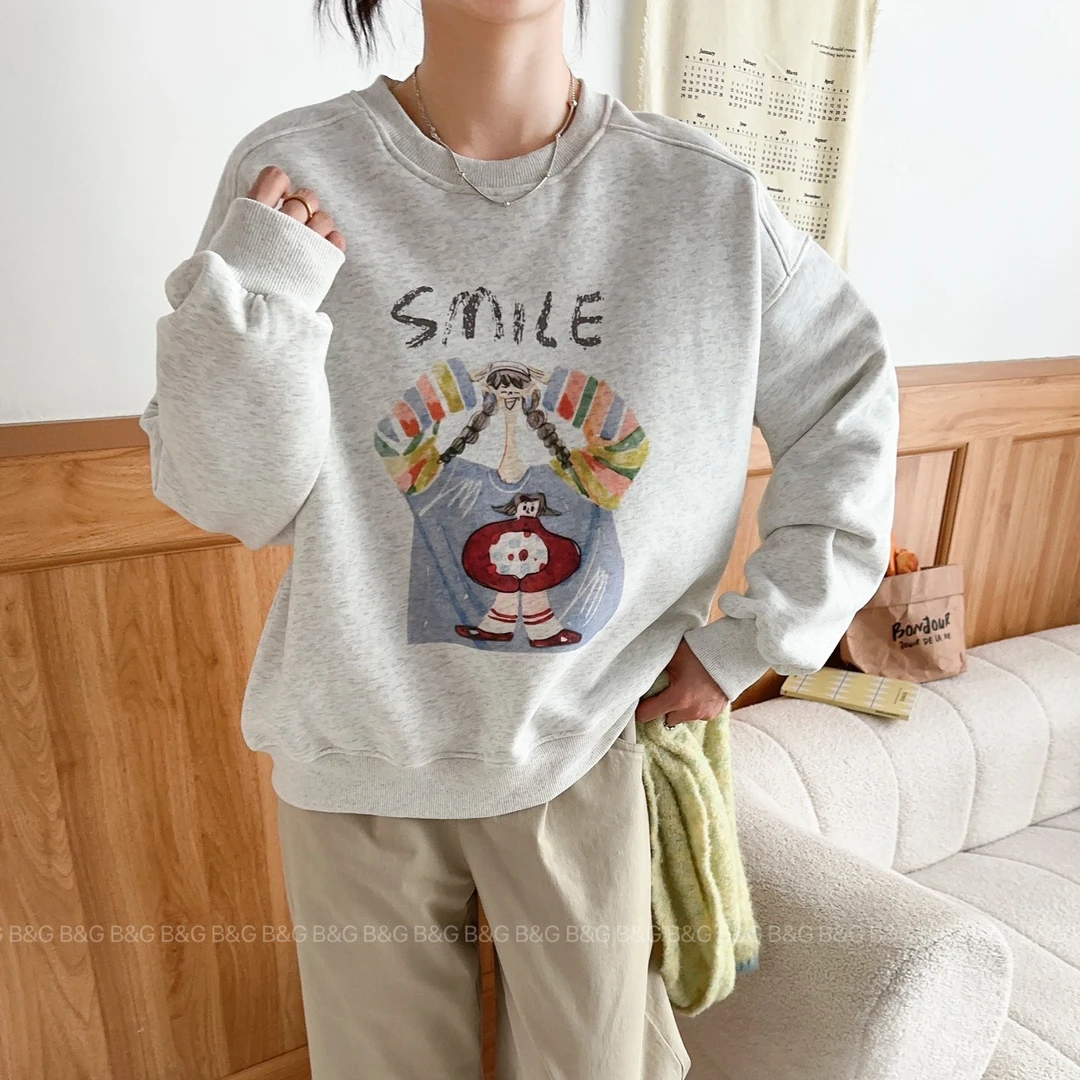 SMILE女孩冬季新款韩版修身时尚百搭减龄休闲简约ins卫衣