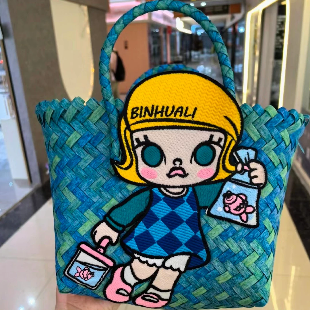 甜酷菜篮子大容量单肩通勤包手工编织篮子女士手提包手拿饭盒B864