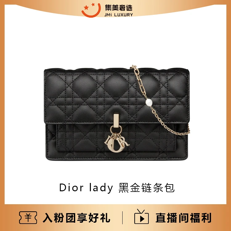 99新 DIOR/迪奥 Dior lady 黑金时尚百搭简约包/AM0540