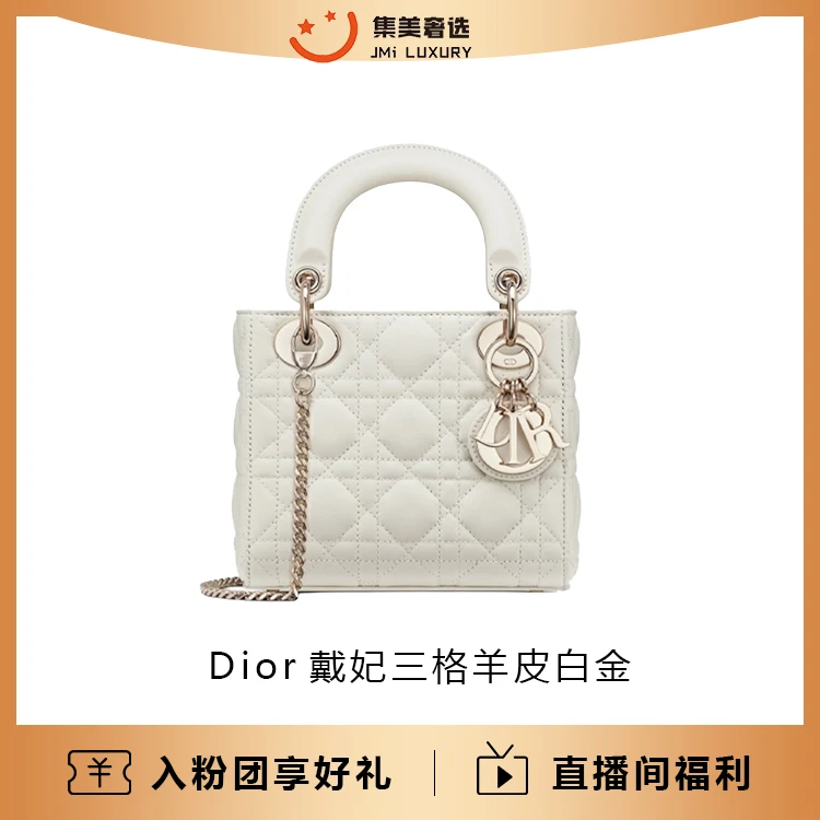 未使用 DIOR/迪奥 Dior 戴妃三格羊皮白金时尚百搭包/AM1635