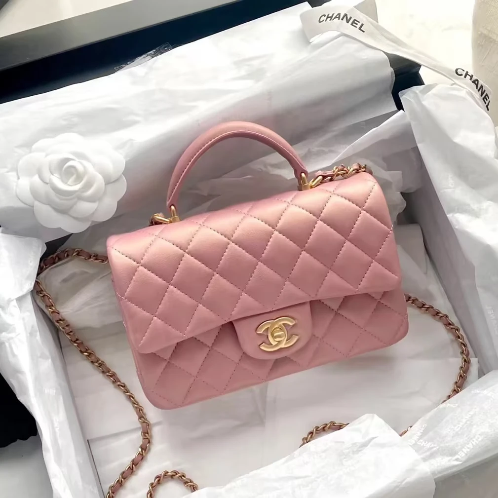 99新 Chanel/香奈儿 cf大mini手提珠光粉斜跨时尚包/安琪17