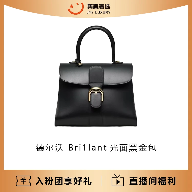 99新 Delvaux/德尔沃 德尔沃Bri1lant光面手提黑金时尚包/JM8946