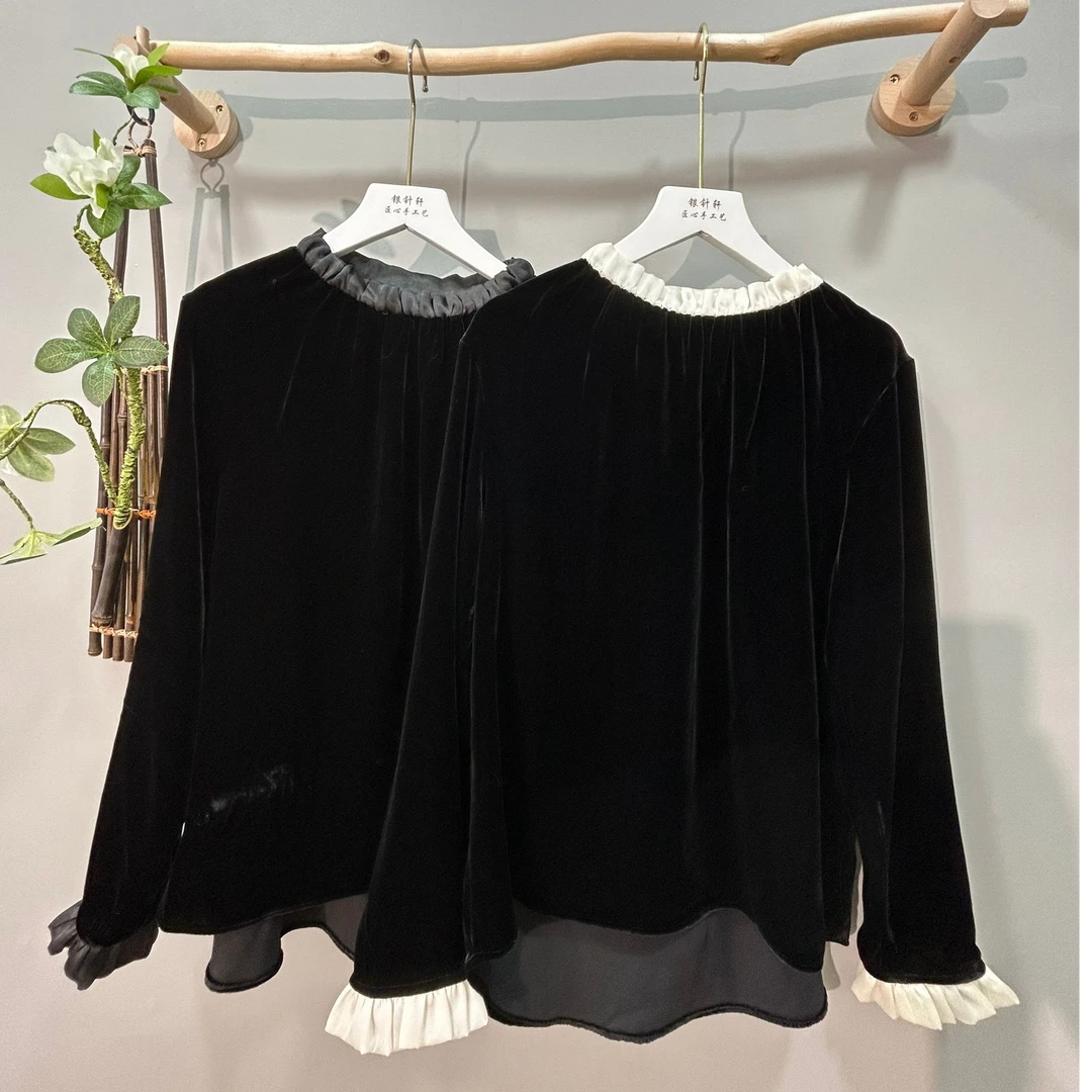 （已开价）天鹅绒真丝丝绒新中式娃娃衫